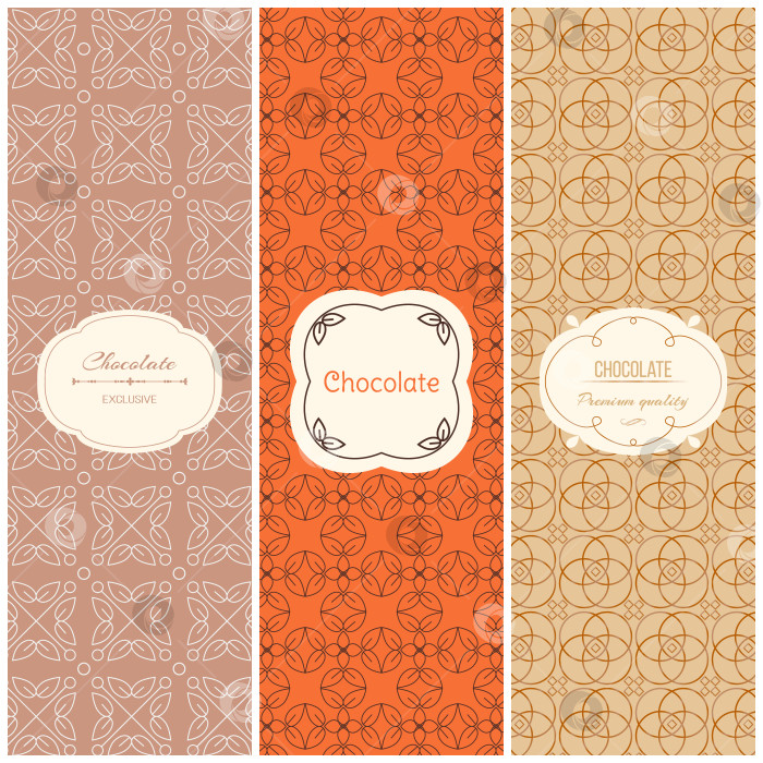 Скачать Векторный набор элементов дизайна и бесшовный узор для шаблонов упаковки шоколада и какао в модном линейном стиле. фотосток Ozero