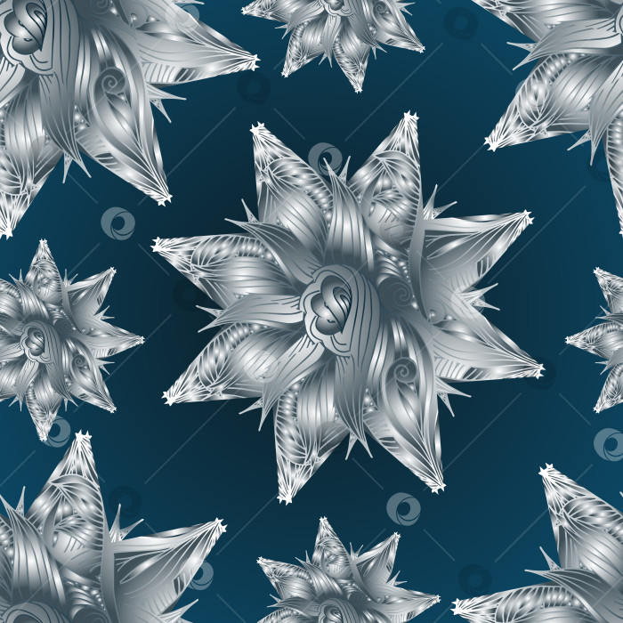 Скачать Бесшовная векторная текстура со стилизованными винтажными серебряными снежинками на темно-синем фоне фотосток Ozero
