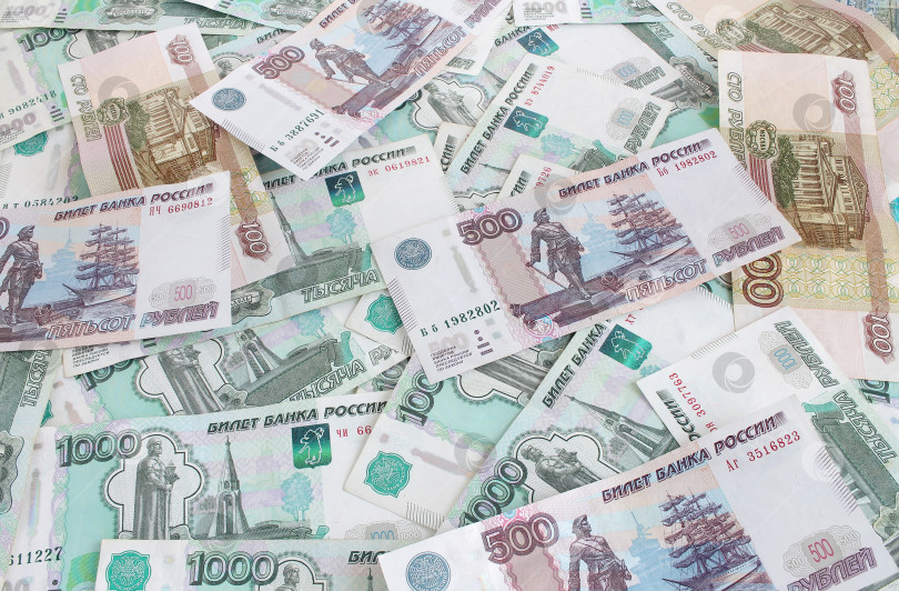 Скачать Фон из российских денежных купюр различного достоинства фотосток Ozero