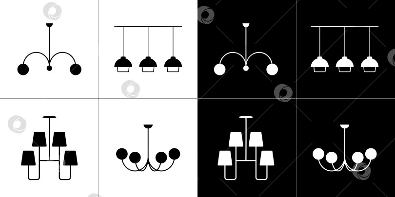 Скачать Набор черно-белых плоских иконок. Люстры фотосток Ozero