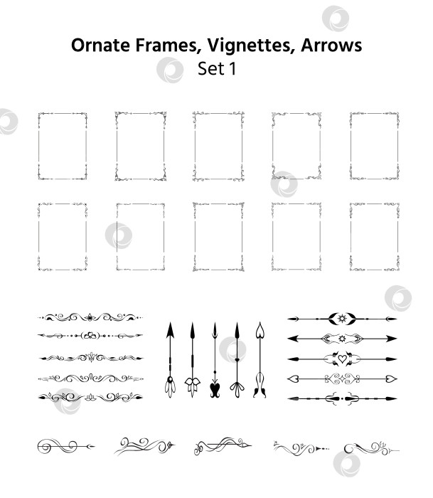 Скачать Набор декоративных рамок, разделителей и стрелок фотосток Ozero