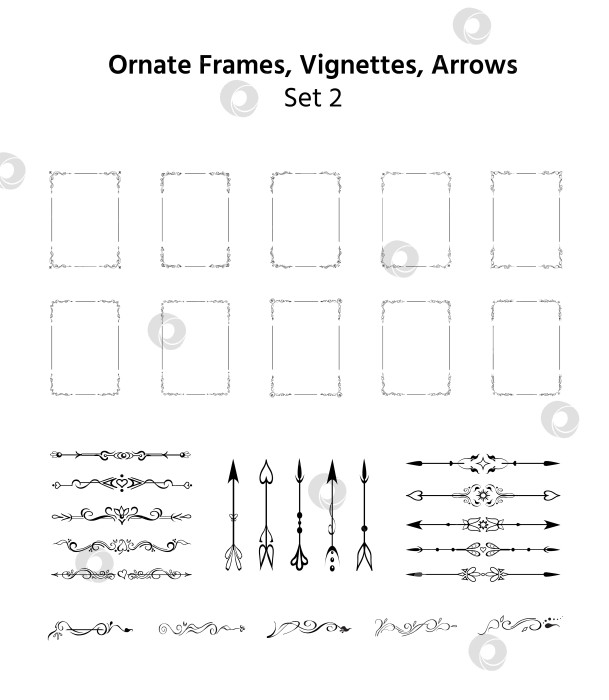Скачать Набор декоративных рамок, витиеватых линий, стрелок фотосток Ozero