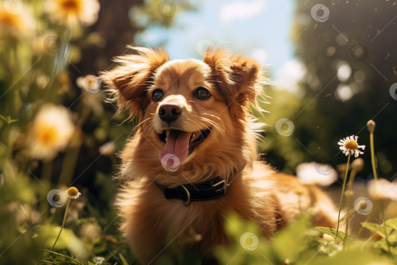 Скачать Милая любопытная собачка на природе в солнечный день. Портрет животного на природе фотосток Ozero