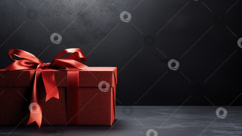 Скачать Красная подарочная коробка-сюрприз на темном фоне с пустым пространством для текста. Концепция черной пятницы, праздника, дня рождения с пространством для копирования фотосток Ozero