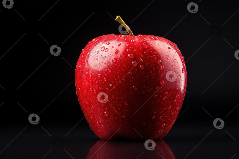 Скачать Вид спереди мокрое красное спелое яблоко на черном фоне, фрукт с каплями воды фотосток Ozero