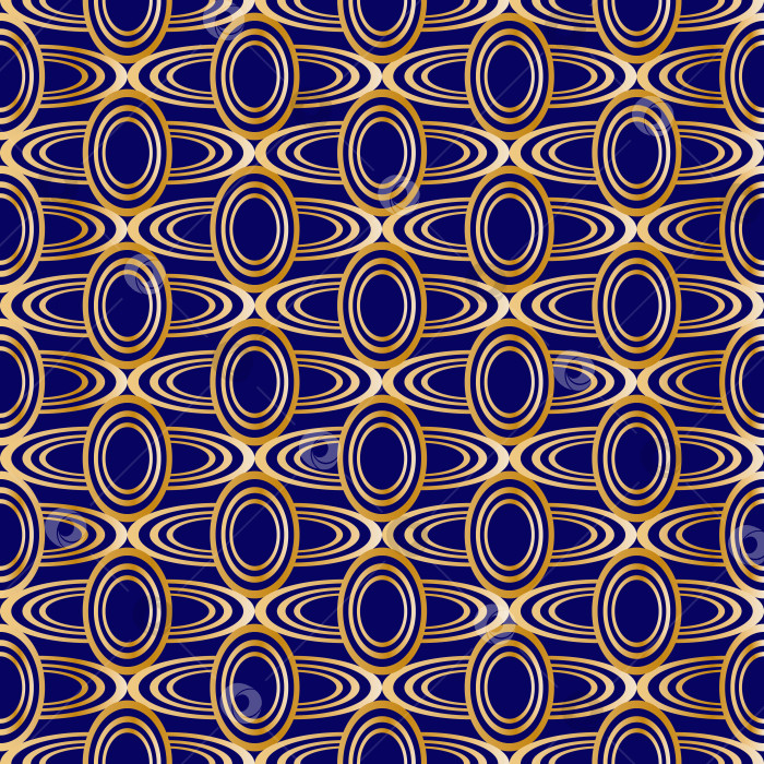 Скачать Абстрактный бесшовный темно-синий фон с золотым рисунком. Бесшовный узор с волнами овалов фотосток Ozero