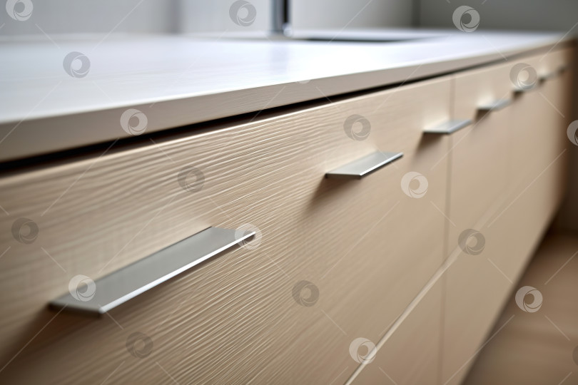 Скачать Крупный план мебели для кухни или ванной комнаты, перспективные выдвижные ящики с ручкой в минималистичном дизайне фотосток Ozero