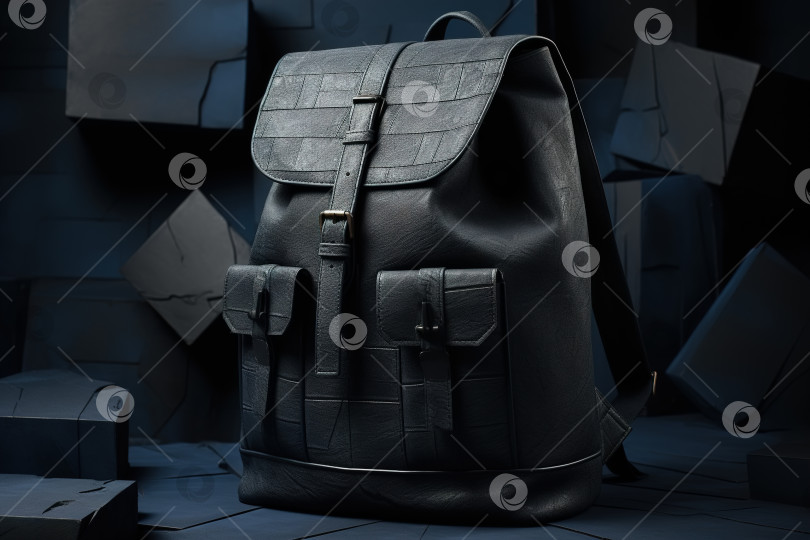 Скачать Черный кожаный рюкзак на графичном темном фоне фотосток Ozero