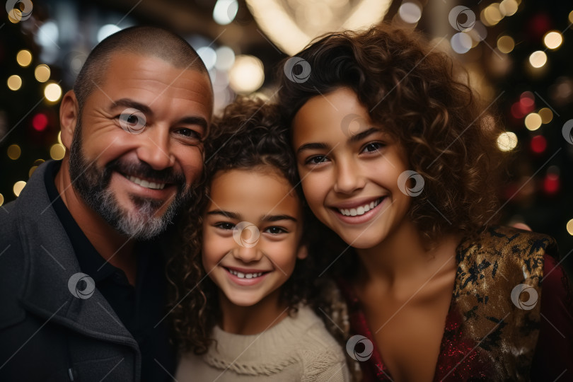 Скачать Портрет счастливой семьи, собравшейся вместе на Рождество и смотрящей в камеру фотосток Ozero