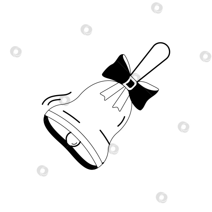 Скачать Изолированный колокольчик из каракуля с черно-белым бантом. Контурная векторная иллюстрация значка школьных принадлежностей. фотосток Ozero