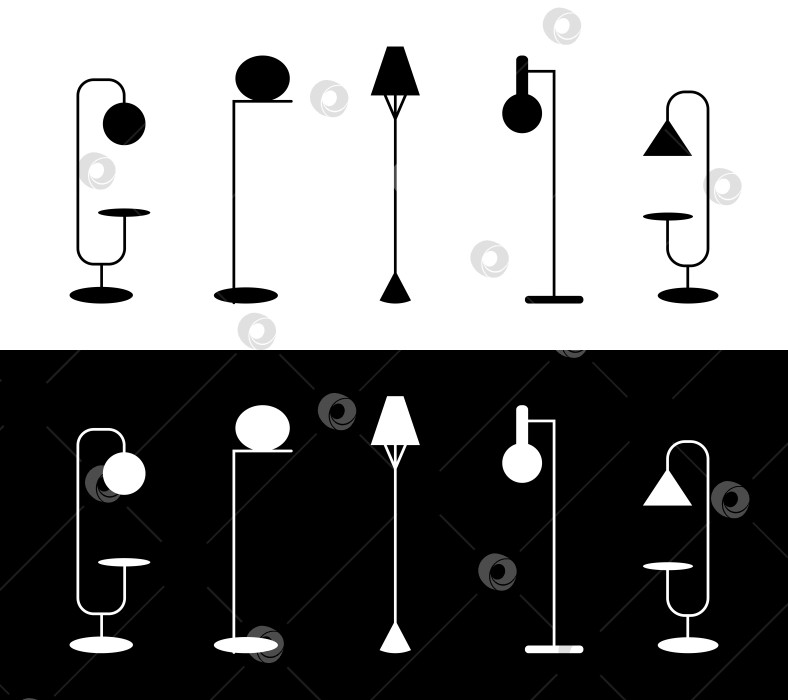 Скачать Торшеры. Набор силуэтных иконок. Черные и белые фотосток Ozero