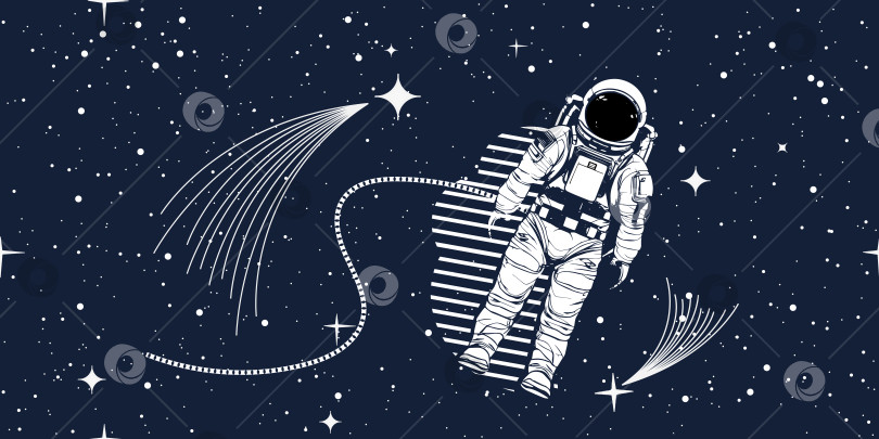 Скачать Космонавт, летящий по звездному небу. Космическая композиция в стиле скетча. фотосток Ozero