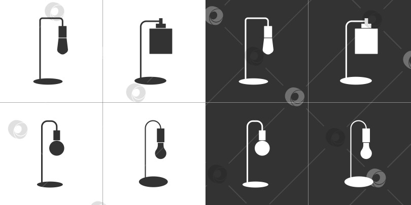 Скачать Набор иконок настольных ламп на белом и черном фоне фотосток Ozero