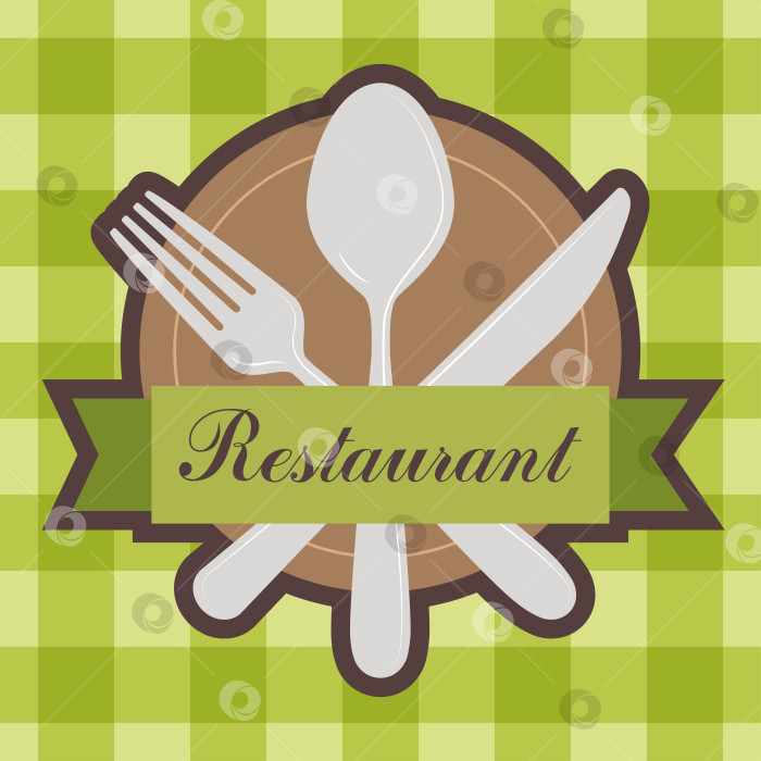 Скачать Логотип карточки меню со скрещенными ножом, вилкой, ложкой и тарелкой для ресторана фотосток Ozero