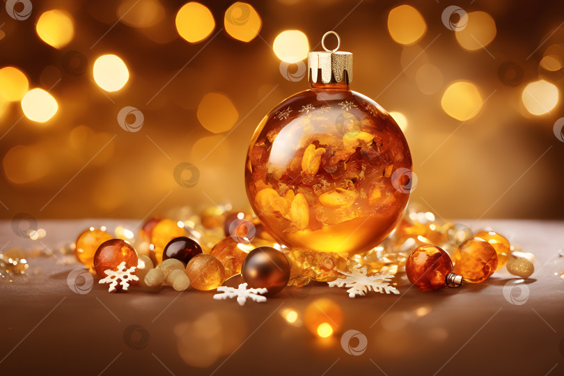 Скачать янтарно-золотые рождественские шары, рождественский фон с эффектом боке фотосток Ozero