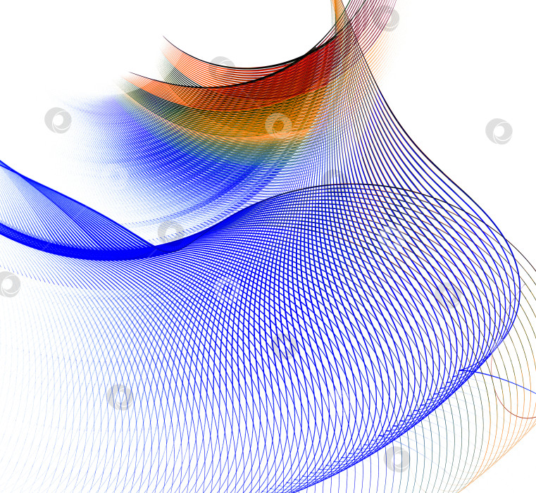 Скачать Плоские элементы в синюю, оранжевую, красную полоску изогнуты и расположены слоями на белом фоне. Абстрактная текстура. 3D-рендеринг. 3D-иллюстрация. фотосток Ozero