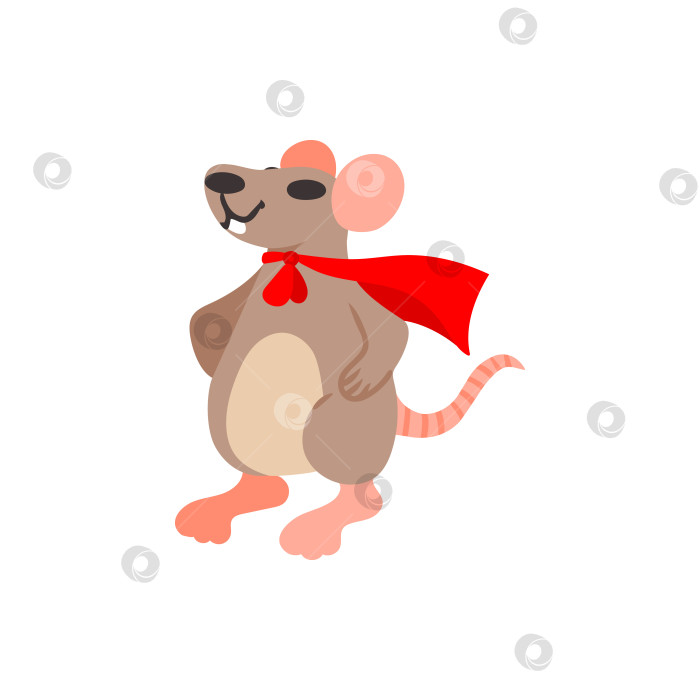 Скачать Концепция милой мыши-супергероя. Плоская векторная иллюстрация. Элемент дизайна крысы для оформления сайтов-постеров меню детских товаров. Изолированный на белом фоне. фотосток Ozero