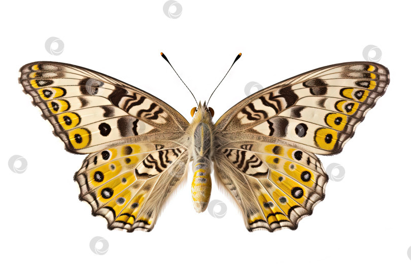 Скачать Бабочка с разноцветными крыльями, выделенными на белом фоне. Порождающий искусственный интеллект фотосток Ozero
