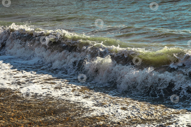 Скачать Мощная энергия прибрежных волн в солнечный день. фотосток Ozero