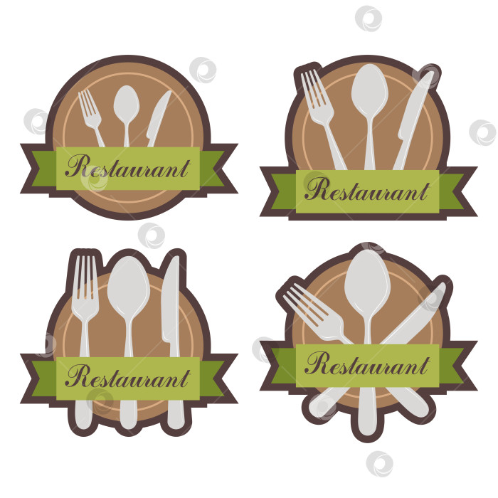 Скачать Набор ножей, вилок, ложек на тарелке для логотипа карты меню ресторана фотосток Ozero