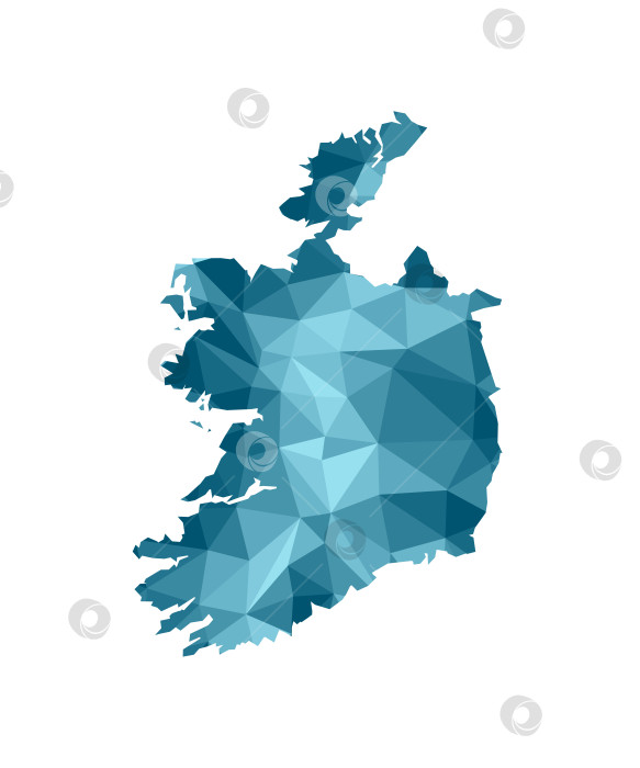Скачать Значок векторной изолированной иллюстрации с упрощенным синим силуэтом карты Республики Ирландия. Многоугольный геометрический стиль, треугольные формы. Белый фон. фотосток Ozero