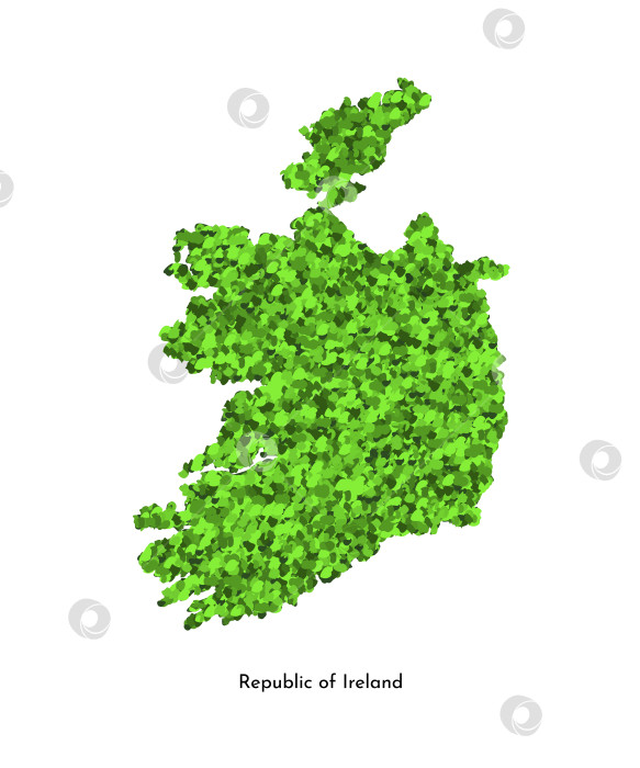 Скачать Векторный изолированный значок упрощенной иллюстрации с ярко-зеленым силуэтом карты Республики Ирландия. Эффект травянистой текстуры. Защита окружающей среды. Вздыхайте об экологической проблеме в этом районе и спасайте природу фотосток Ozero