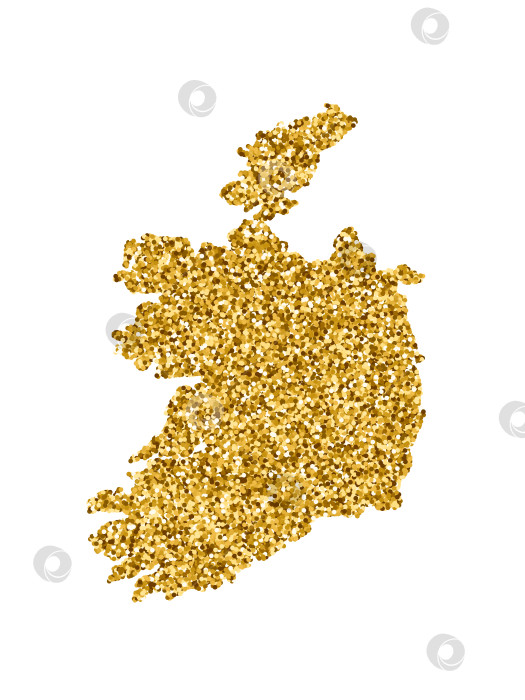 Скачать Векторная изолированная иллюстрация с упрощенной картой Ирландии (независимое государство). Украшен блестящей текстурой золотого глиттера. Украшение поздравительной открытки к рождественским и новогодним праздникам. фотосток Ozero