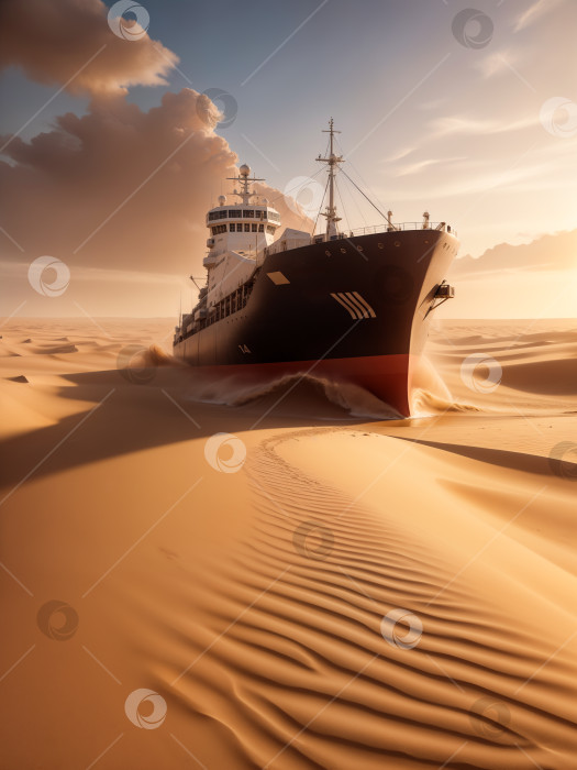 Скачать Современный большой корабль, плывущий по пустынным дюнам фотосток Ozero