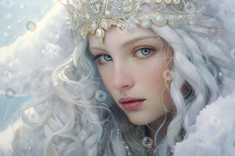 Скачать Снежная королева, зимняя принцесса. Красивая сказочная блондинка с голубыми глазами в короне фотосток Ozero