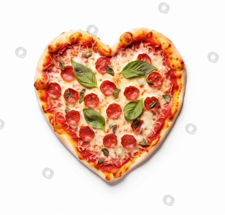 Скачать Пицца в форме символа сердца на белом фоне. Созданный искусственный интеллект. фотосток Ozero