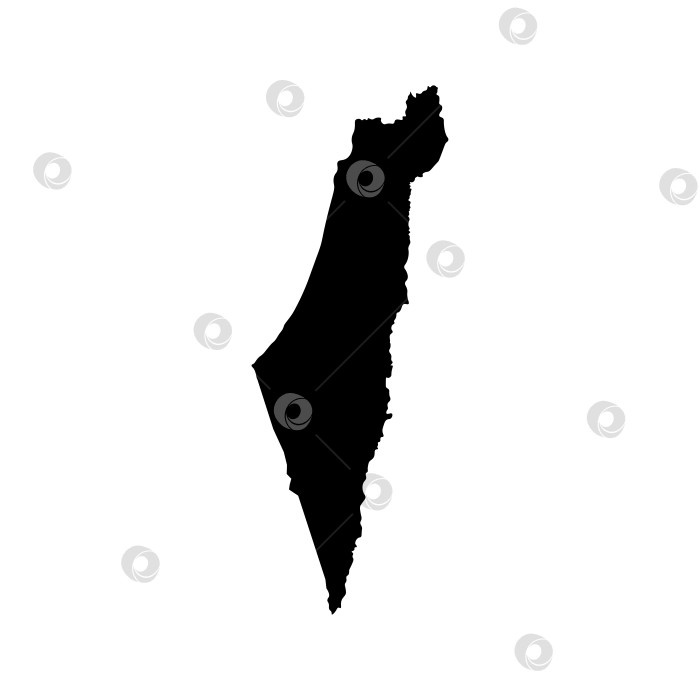 Скачать Значок векторной изолированной иллюстрации с упрощенной картой Государства Израиль (со спорной территорией Газы и Западного берега).. Черный силуэт на белом фоне фотосток Ozero