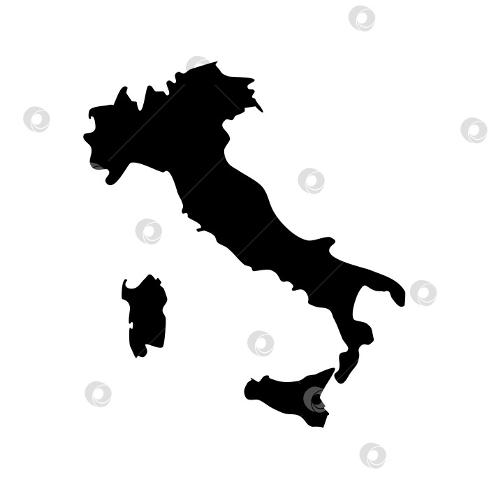 Скачать Векторный изолированный значок упрощенной иллюстрации с черным силуэтом карты Италии. Белый фон фотосток Ozero