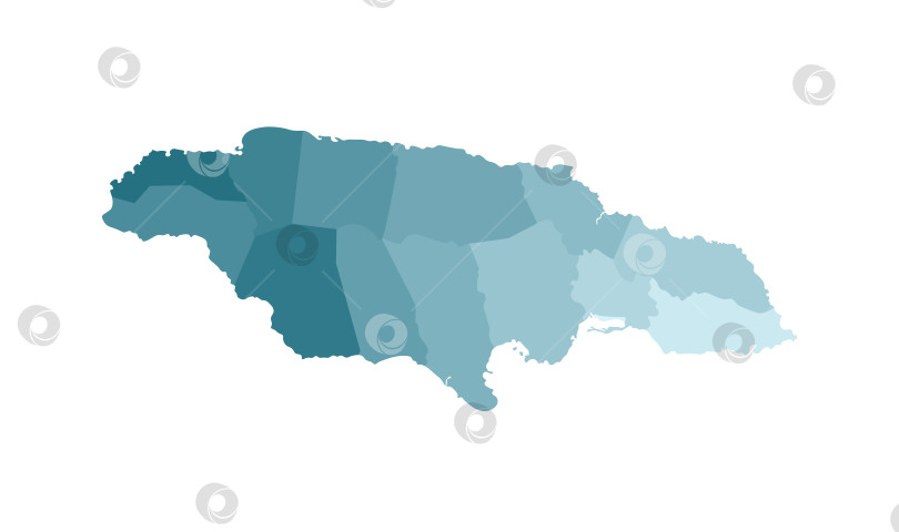 Скачать Векторная изолированная иллюстрация упрощенной административной карты Ямайки. Границы приходов (областей). Яркие силуэты синего цвета хаки. фотосток Ozero