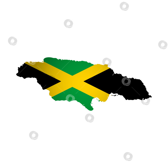 Скачать Векторная иллюстрация с национальным флагом Ямайки и упрощенной формой карты Ямайки (jpg). Объемная тень на карте фотосток Ozero