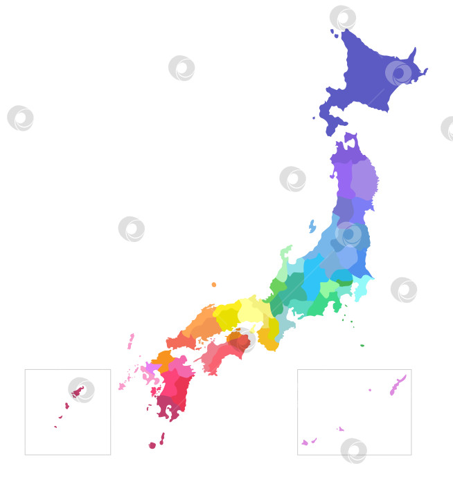 Скачать Векторная изолированная иллюстрация упрощенной административной карты Японии. Границы префектур. Разноцветные силуэты фотосток Ozero