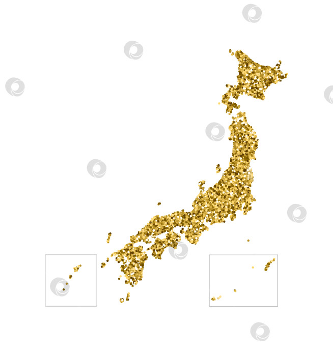 Скачать Векторная изолированная иллюстрация с упрощенной картой Японии. Украшен блестящей текстурой золотого глиттера. Оформление поздравительной открытки к новогодним и рождественским праздникам. фотосток Ozero