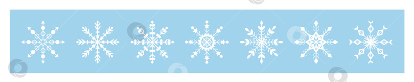 Скачать Коллекция иконок с изображением разных снежинок. Снежинки белые на синем фоне. Символ зимы. фотосток Ozero