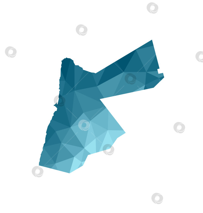 Скачать Значок векторной изолированной иллюстрации с упрощенным синим силуэтом карты Иордании. Многоугольный геометрический стиль, треугольные формы. Белый фон. фотосток Ozero