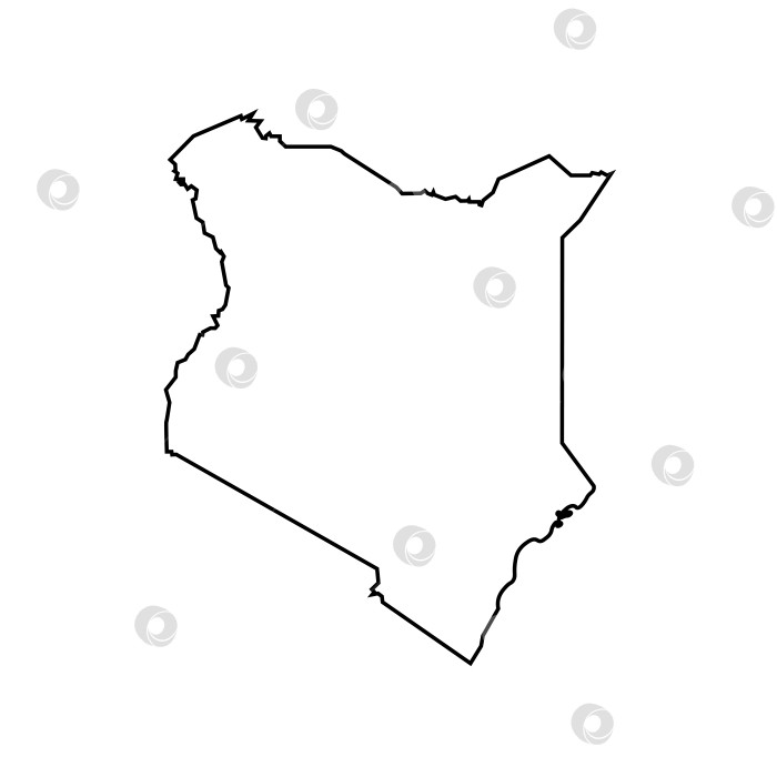 Скачать Векторный изолированный значок упрощенной иллюстрации с силуэтом черной линии карты Кении. Белый фон фотосток Ozero