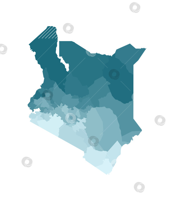 Скачать Векторная изолированная иллюстрация упрощенной административной карты Кении. Границы округов (областей). Яркий синий цвет хаки фотосток Ozero