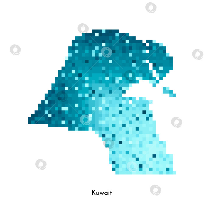 Скачать Векторная изолированная геометрическая иллюстрация с простой ледяной синей формой карты Кувейта. Стиль пиксельной графики для шаблона NFT. Точечный логотип с градиентной текстурой для оформления на белом фоне фотосток Ozero