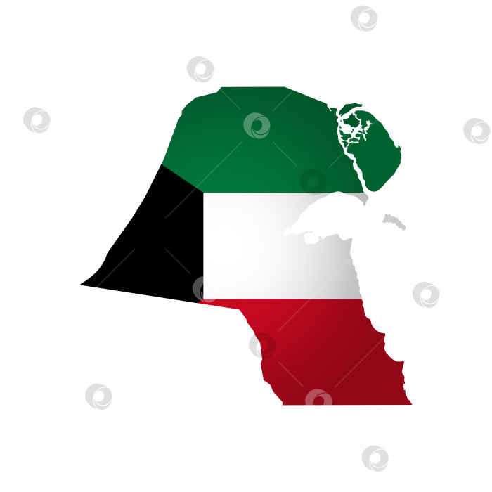 Скачать Векторная иллюстрация с национальным флагом с упрощенной формой карты Кувейта. Объемная тень на карте. фотосток Ozero