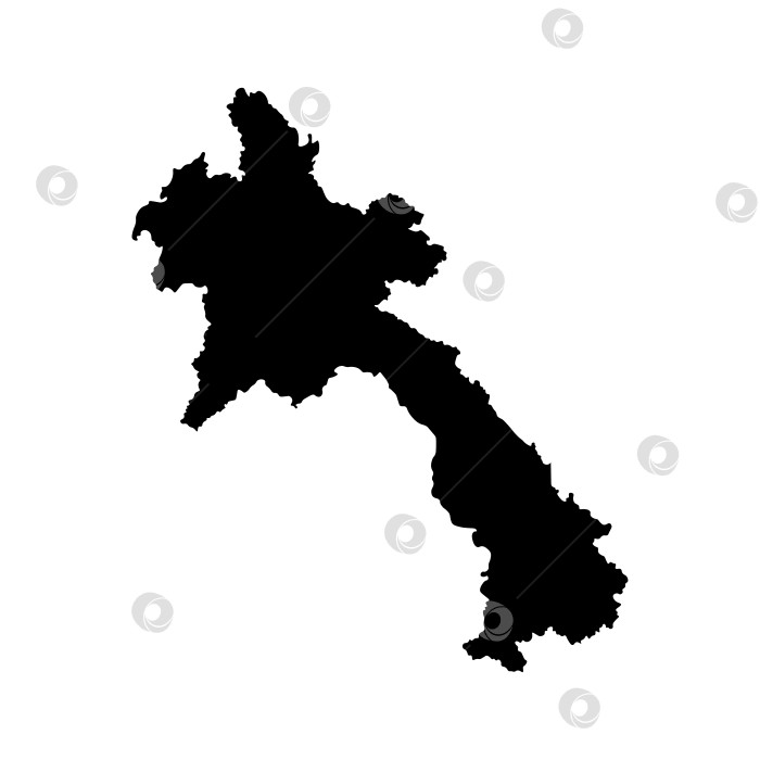 Скачать Векторный изолированный значок упрощенной иллюстрации с черным силуэтом карты Лаоса. Белый фон фотосток Ozero