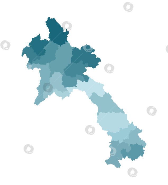 Скачать Векторная изолированная иллюстрация упрощенной административной карты Лаоса. Границы регионов. Яркие силуэты синего цвета хаки. фотосток Ozero