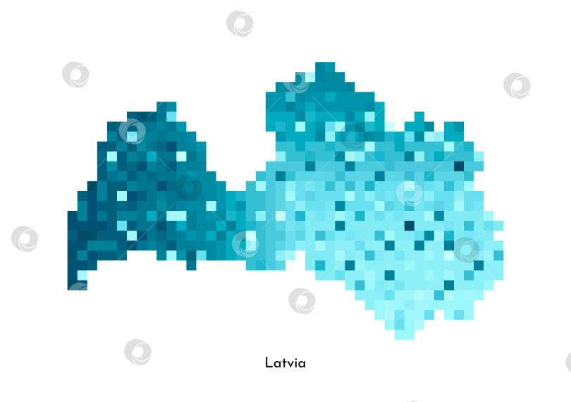 Скачать Векторная изолированная геометрическая иллюстрация с простой ледяной синей формой карты Латвии. Стиль пиксельной графики для шаблона NFT. Точечный логотип с градиентной текстурой для оформления на белом фоне фотосток Ozero