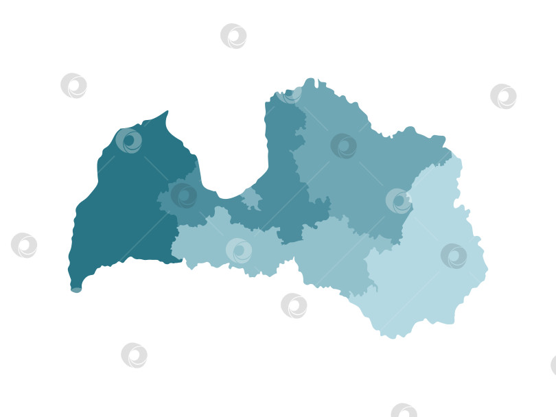Скачать Векторная изолированная иллюстрация упрощенной административной карты Латвии. Границы регионов. Яркие силуэты синего цвета хаки. фотосток Ozero