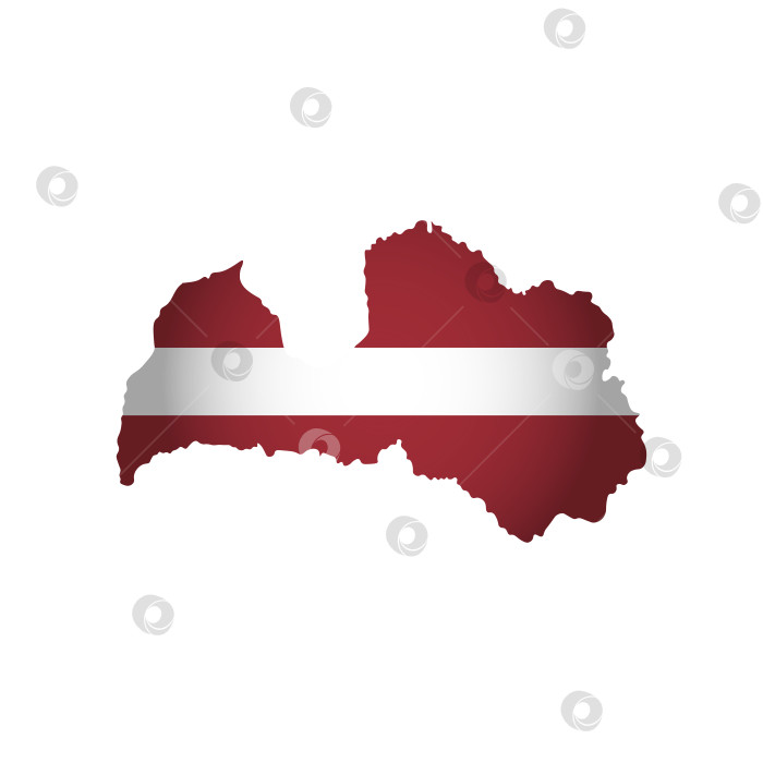 Скачать Векторная иллюстрация с латвийским национальным флагом и упрощенной формой карты Латвии. Объемная тень на карте фотосток Ozero
