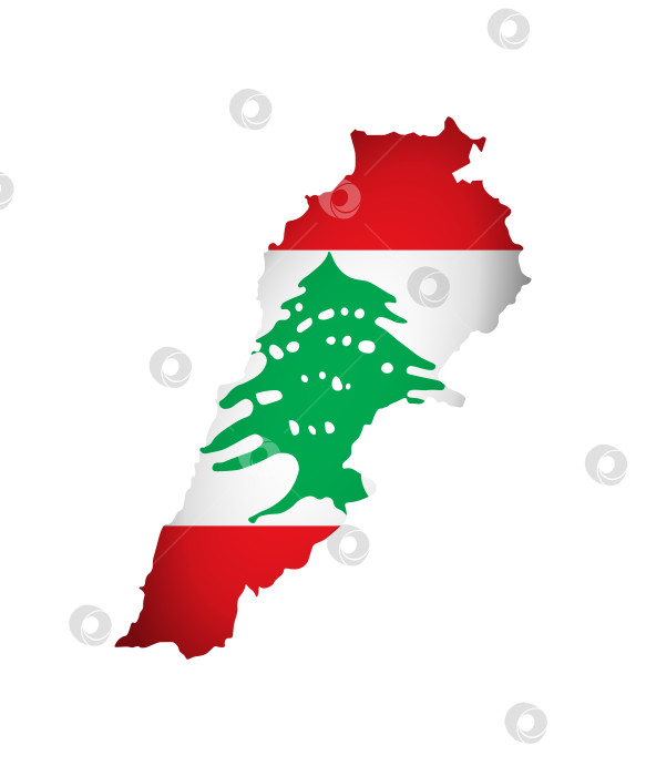 Скачать Векторная иллюстрация с национальным флагом и картой (упрощенной формы) Ливана (Ливанская Республика). Объемная тень на карте. фотосток Ozero