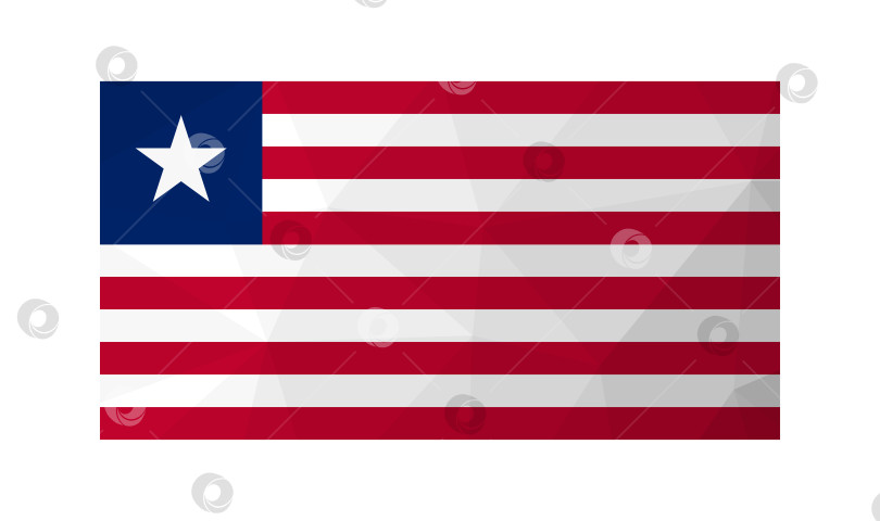 Скачать Векторная иллюстрация. Официальный символ Либерии. Национальный флаг с красными, белыми полосами и звездой на синем фоне. Креативный дизайн в стиле low poly с треугольными формами фотосток Ozero