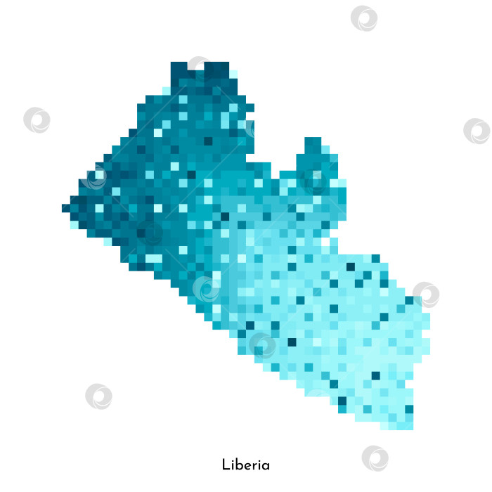 Скачать Векторная изолированная геометрическая иллюстрация с простой ледяной синей формой карты Либерии. Стиль пиксельной графики для шаблона NFT. Точечный логотип с градиентной текстурой для оформления на белом фоне фотосток Ozero
